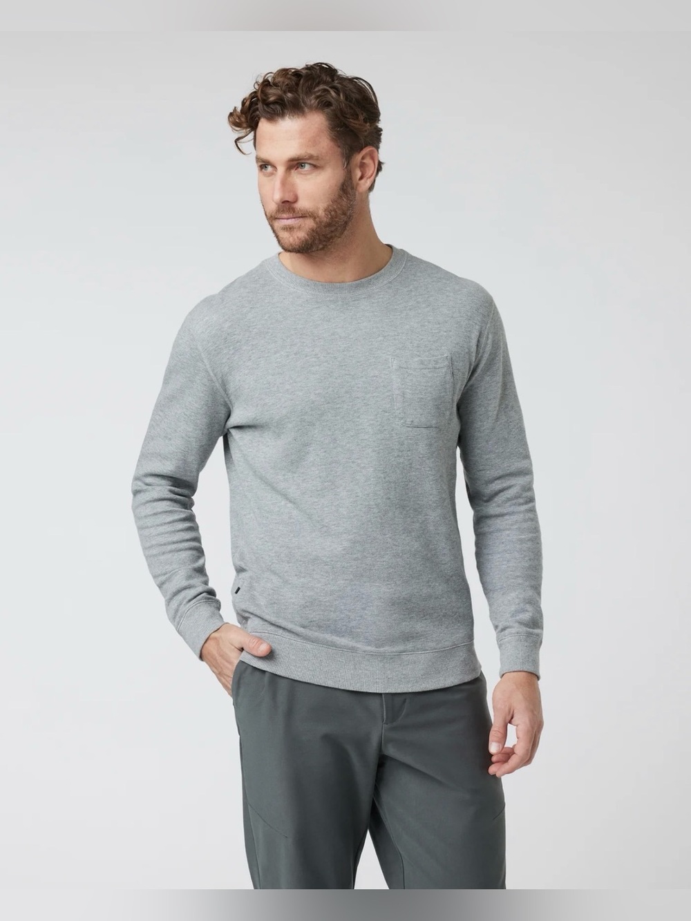 Vuori Men’s Jeffreys Pullover Heather Grey Long-Sleeve Pocket Crew Size Medium